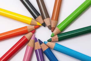 Coloured pencils in a circle