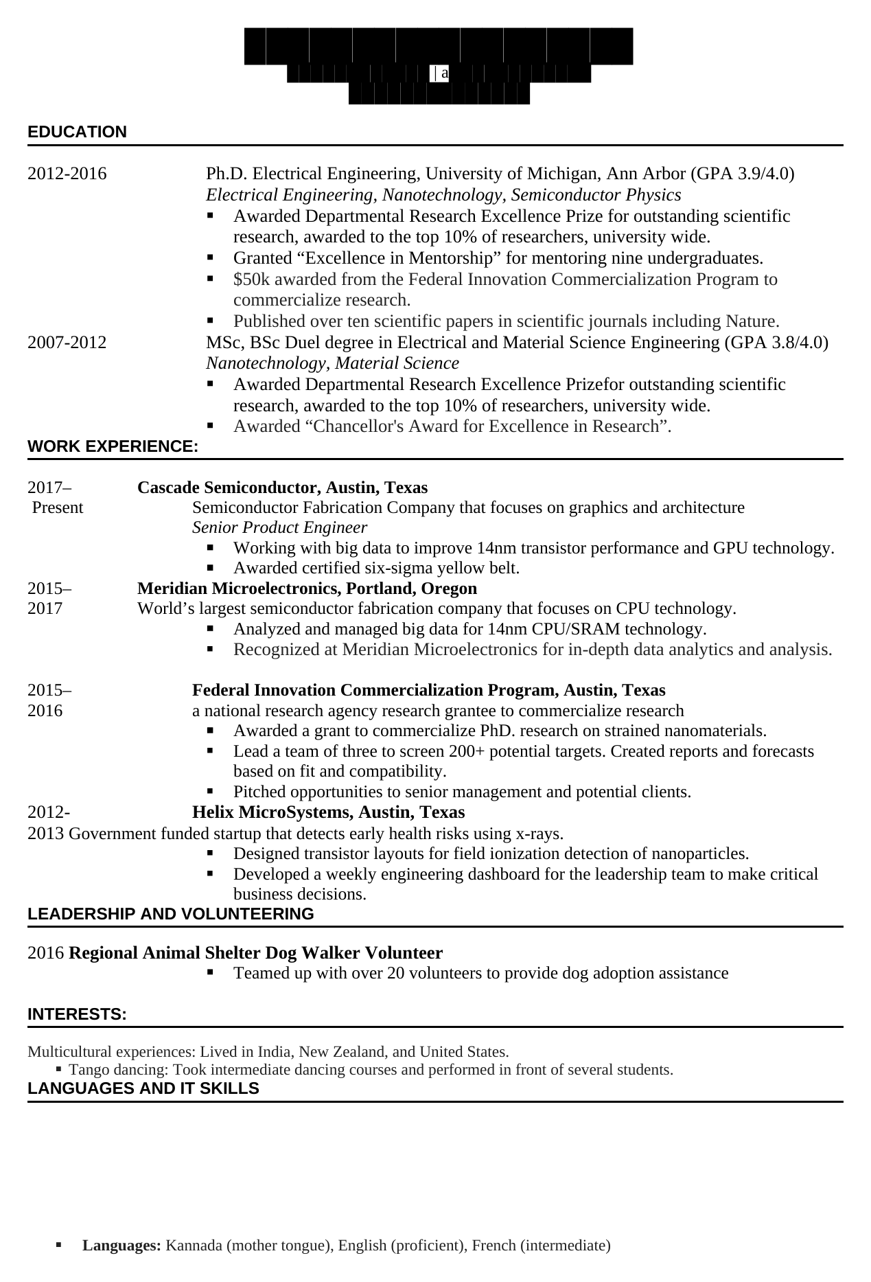 Real PhD consulting resume example